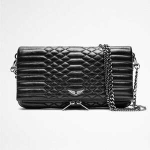 Zadig & Voltaire Rock Mat Black Quilted Lamb Leather Chain Clutch Crossbody Bag